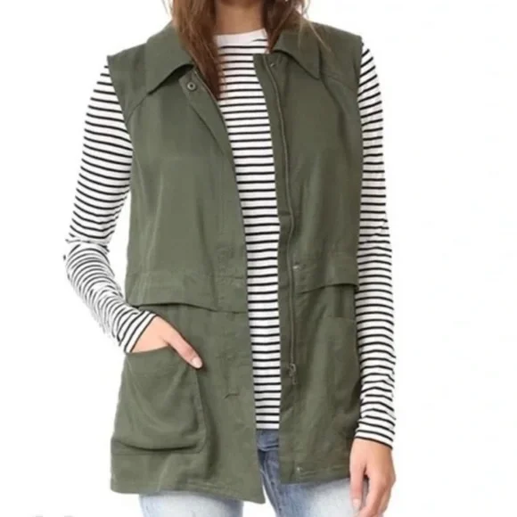 Cupcakes & Cashmere Full Zip Vest Cinching Waist Pockets Green- Size Large - Picture 2 of 10